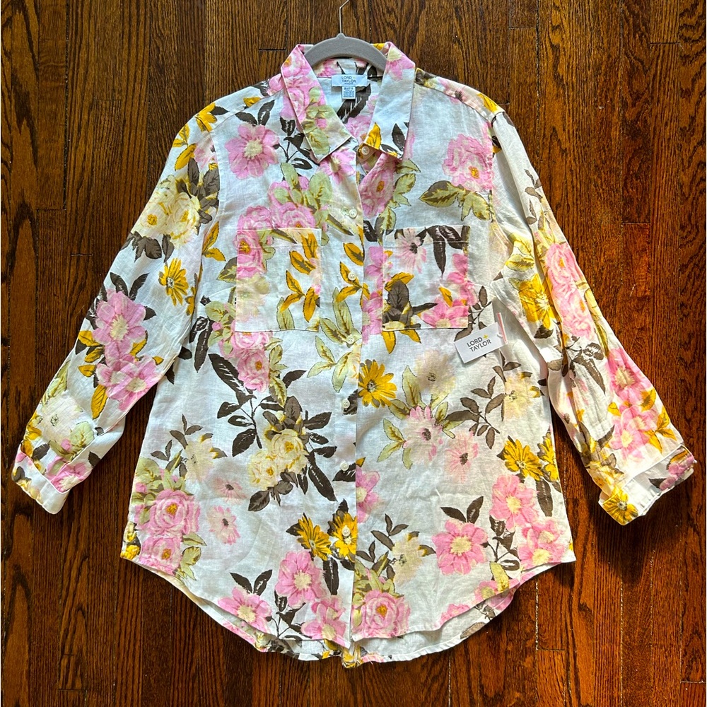 Lord & Taylor Floral Linen Shirt